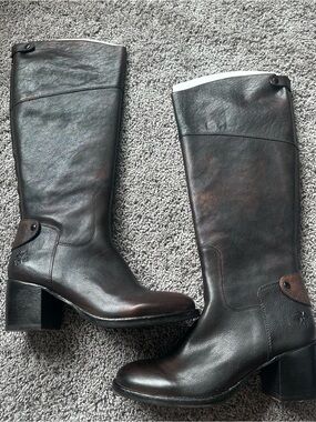 Patricia Nash Dark Cafe Brown Leather Loretta Knee Boots with Block Heel